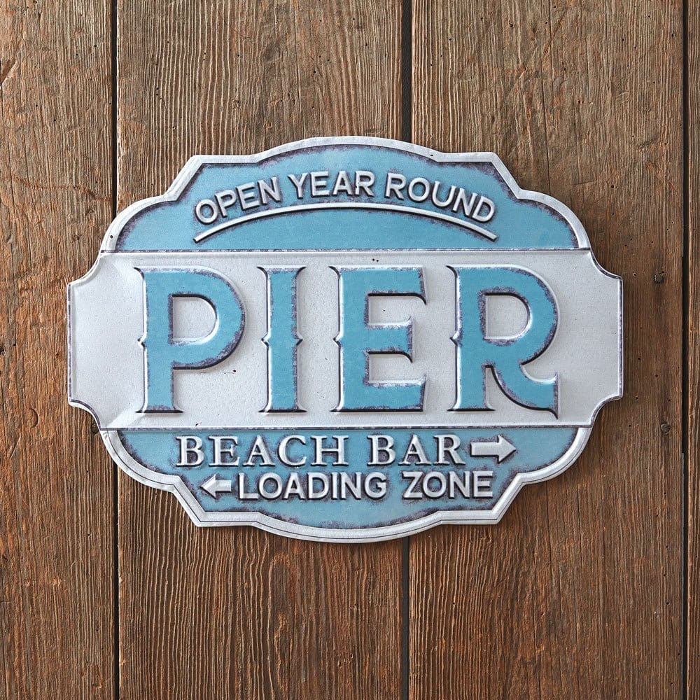 Pier Beach Bar Painted Metal Embossed Sign-CTW Home-The Village Merchant