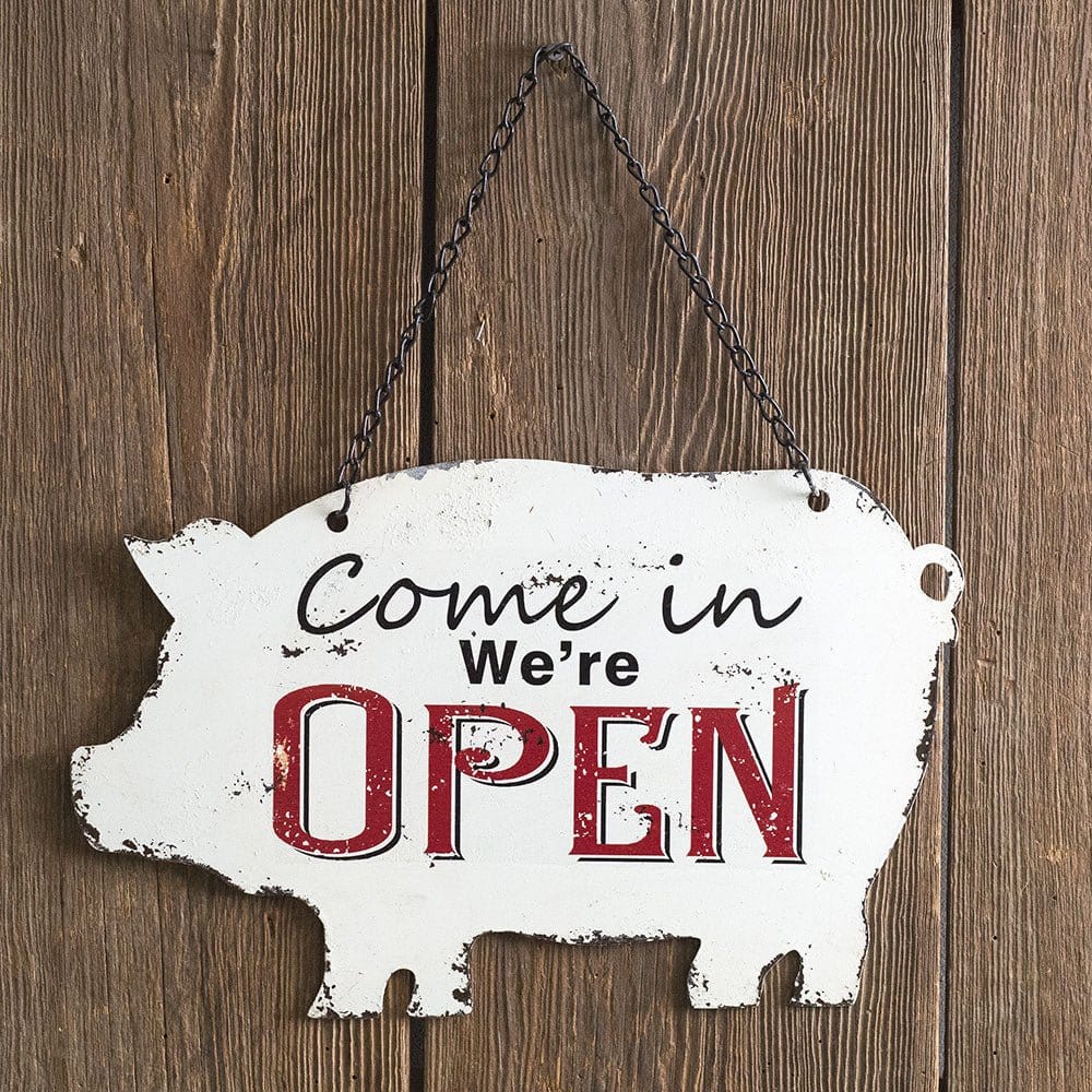 Pig Store Open / CLosed Sign - Painted Metal-CTW Home-The Village Merchant