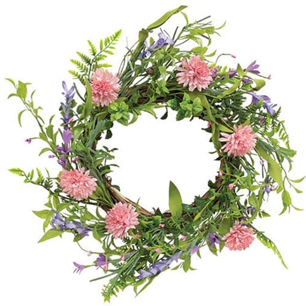 Pink Chrysanthemum &amp; Iris Twig Wreath 8&quot; Inner Diameter