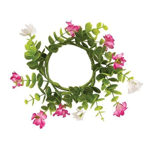Pink &amp; White Wildflower Candle Ring / Wreath 3&quot; Inner Diameter-CWI Gifts-The Village Merchant