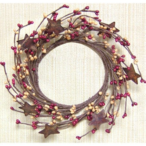 Pip Berry With Stars - Burgundy &amp; Old Gold Candle Ring / Wreath 4&quot; Inner Diameter-Craft Wholesalers-The Village Merchant