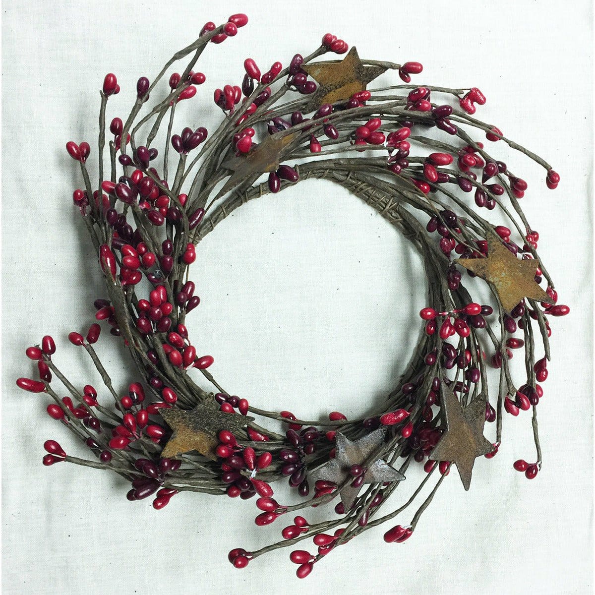 Pip Berry With Stars - Red &amp; Burgundy Candle Ring / Wreath 4&quot; Inner Diameter-Craft Wholesalers-The Village Merchant