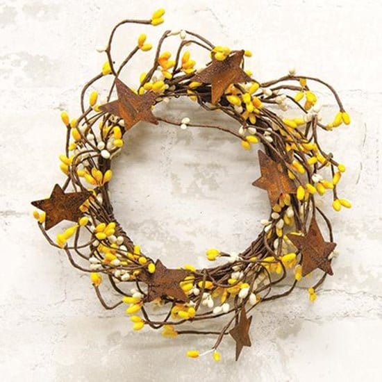 Pip Berry With Stars - Yellow &amp; Cream Candle Ring / Wreath 4&quot; Inner Diameter-Craft Wholesalers-The Village Merchant