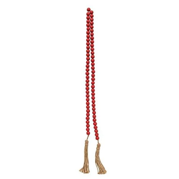Red Wood Bead Garland With Jute Tassels 60&quot; Long-CWI Gifts-The Village Merchant