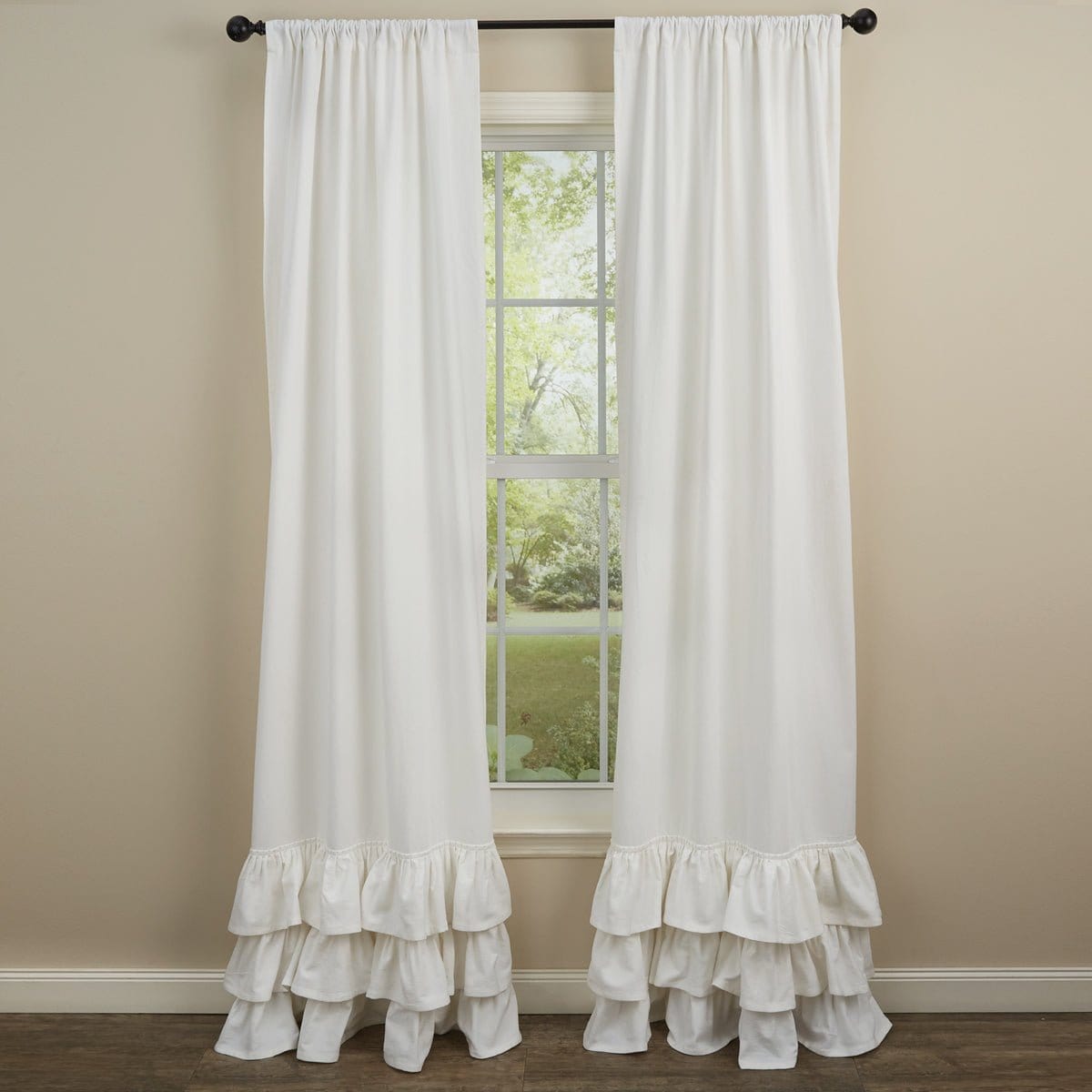 Ruffle in White Panel Pair With Tie Backs 84&quot; Long-Park Designs-The Village Merchant