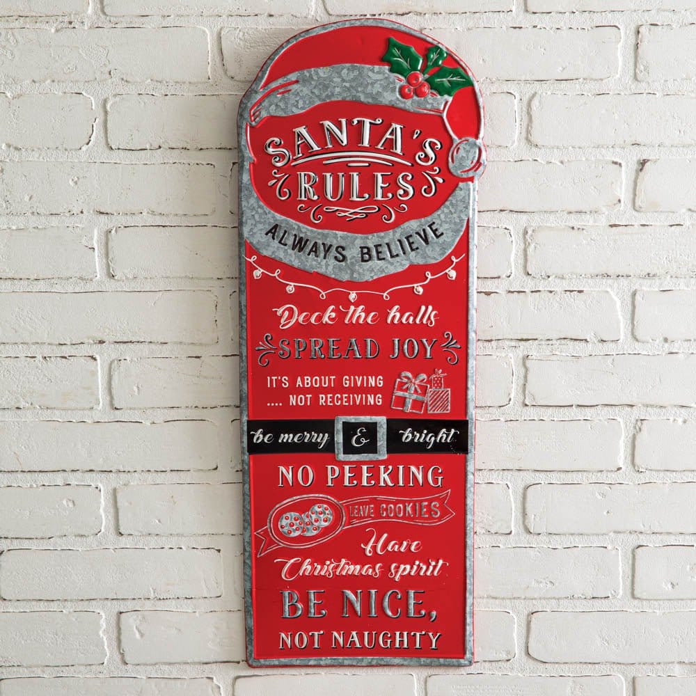 Santa Rules Embossed Metal Sign-CTW Home-The Village Merchant