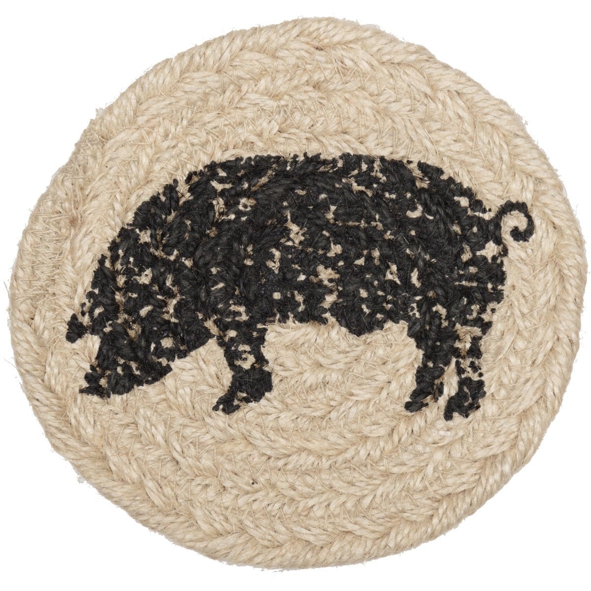 Sawyer Mill Charcoal Pig Braided & Stenciled Coaster Round Set of 6-Craft Wholesalers-The Village Merchant
