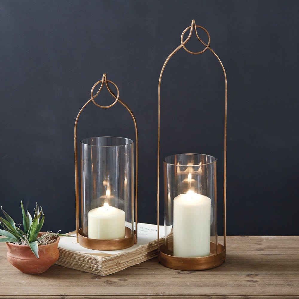 Small Lucienne Lantern For Pillar Candles Brass Plated Metal &amp; Glass-CTW Home-The Village Merchant