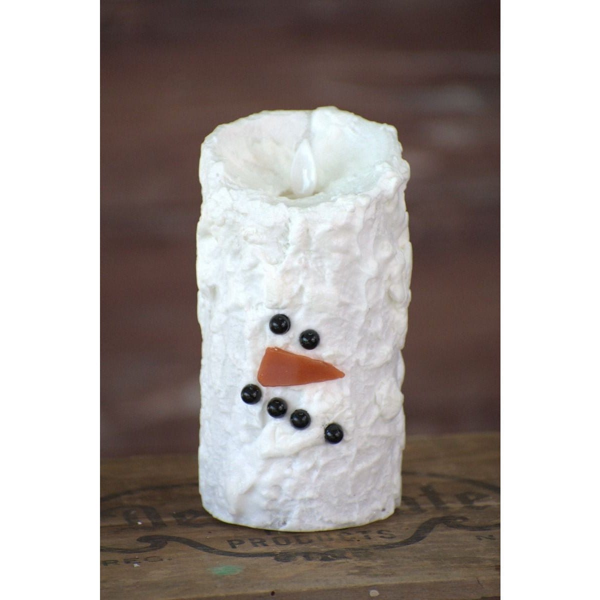 Snowman Bumpy White Moving Flame LED Battery Powered Pillar Candle With Timer 6" High-Wholesale Home Decor-The Village Merchant