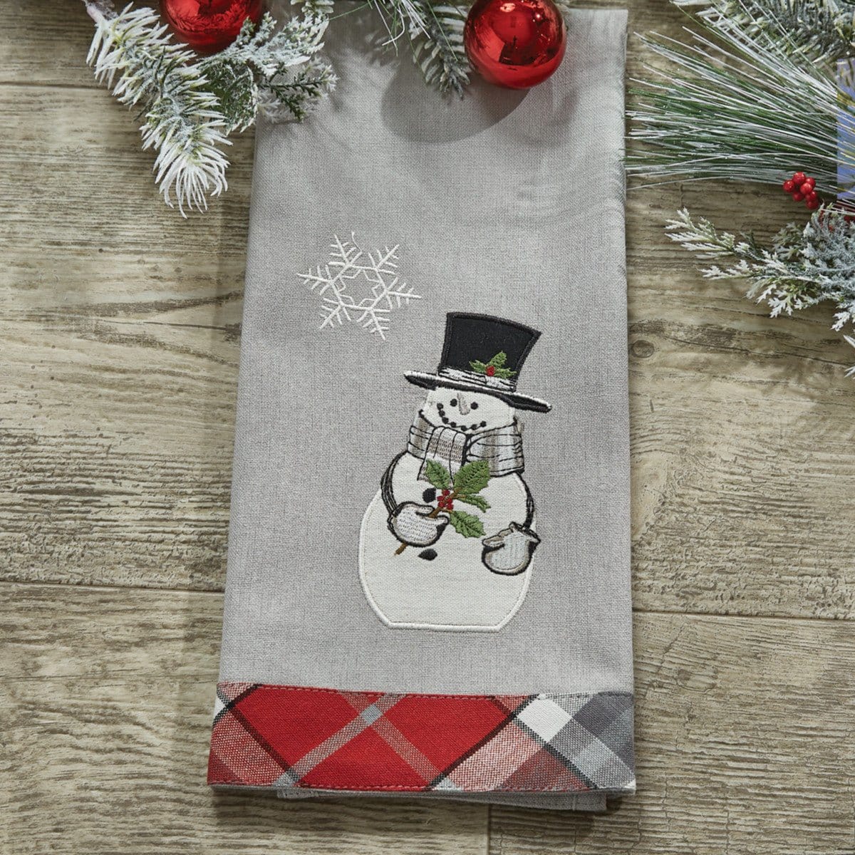 Snowman &amp; Holly Appliqued &amp; Embroidered Decorative Towel-Park Designs-The Village Merchant