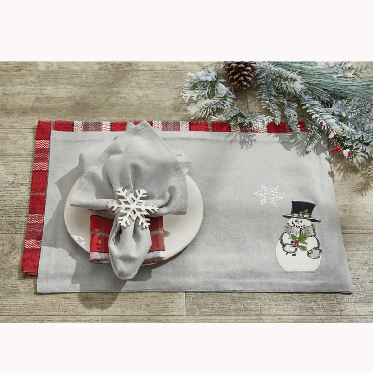 Snowman &amp; Holly Appliqued &amp; Embroidered Placemat-Park Designs-The Village Merchant