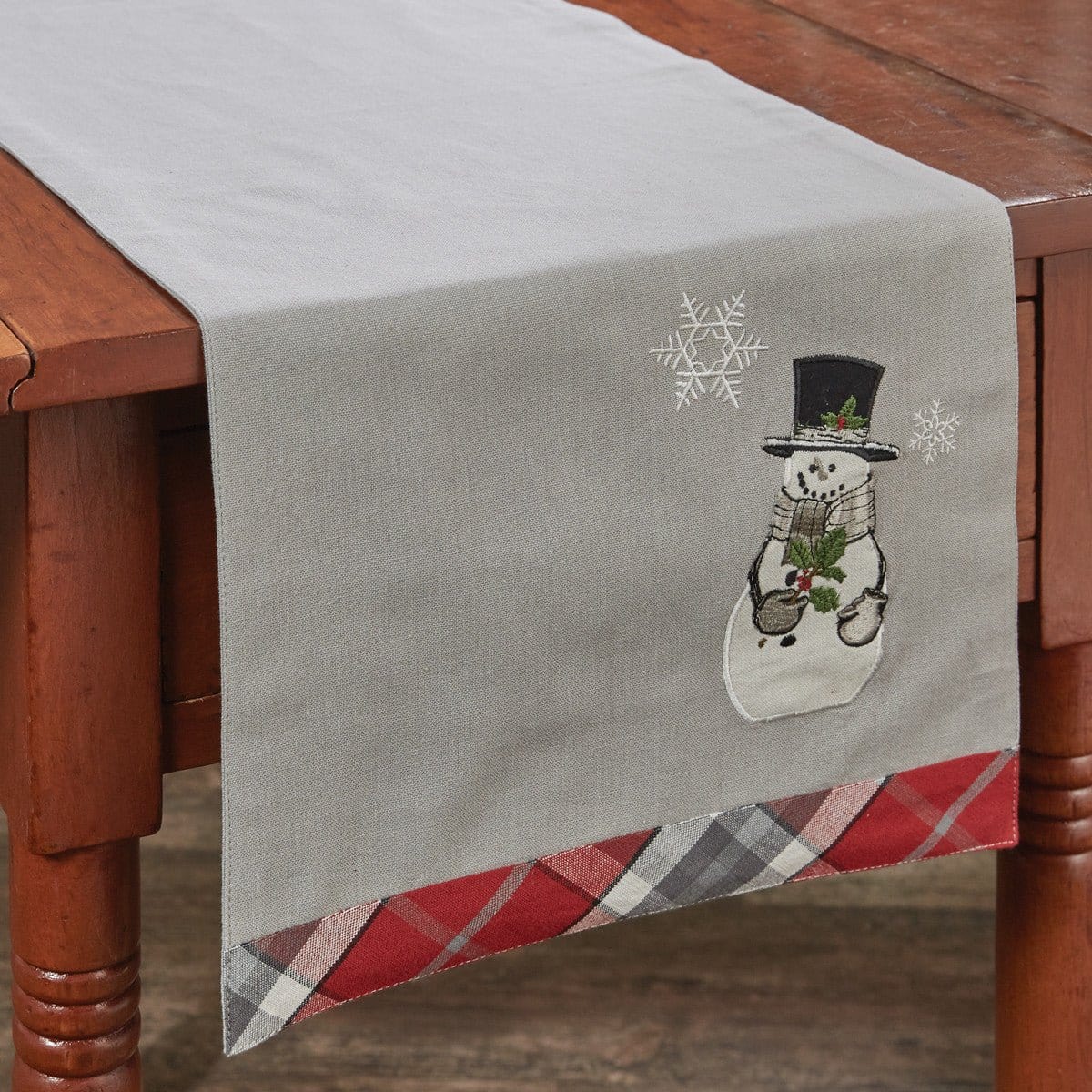 Snowman &amp; Holly Appliqued &amp; Embroidered Table Runner 36&quot; Long-Park Designs-The Village Merchant