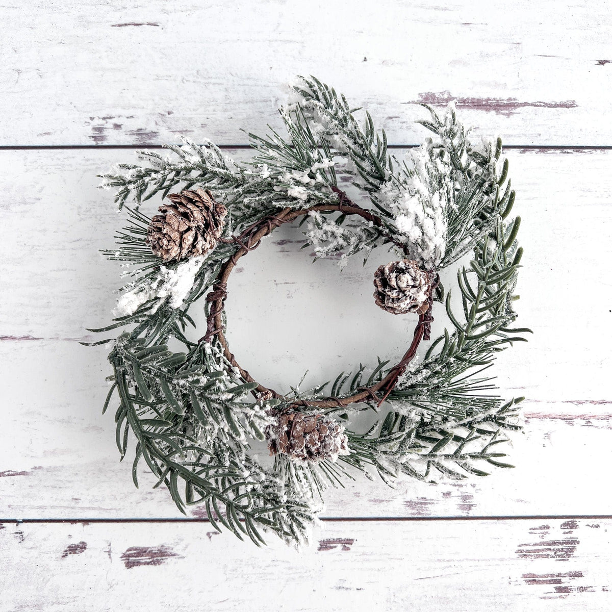 Snowy Pine Candle / Napkin Ring 2.5&quot; Diameter