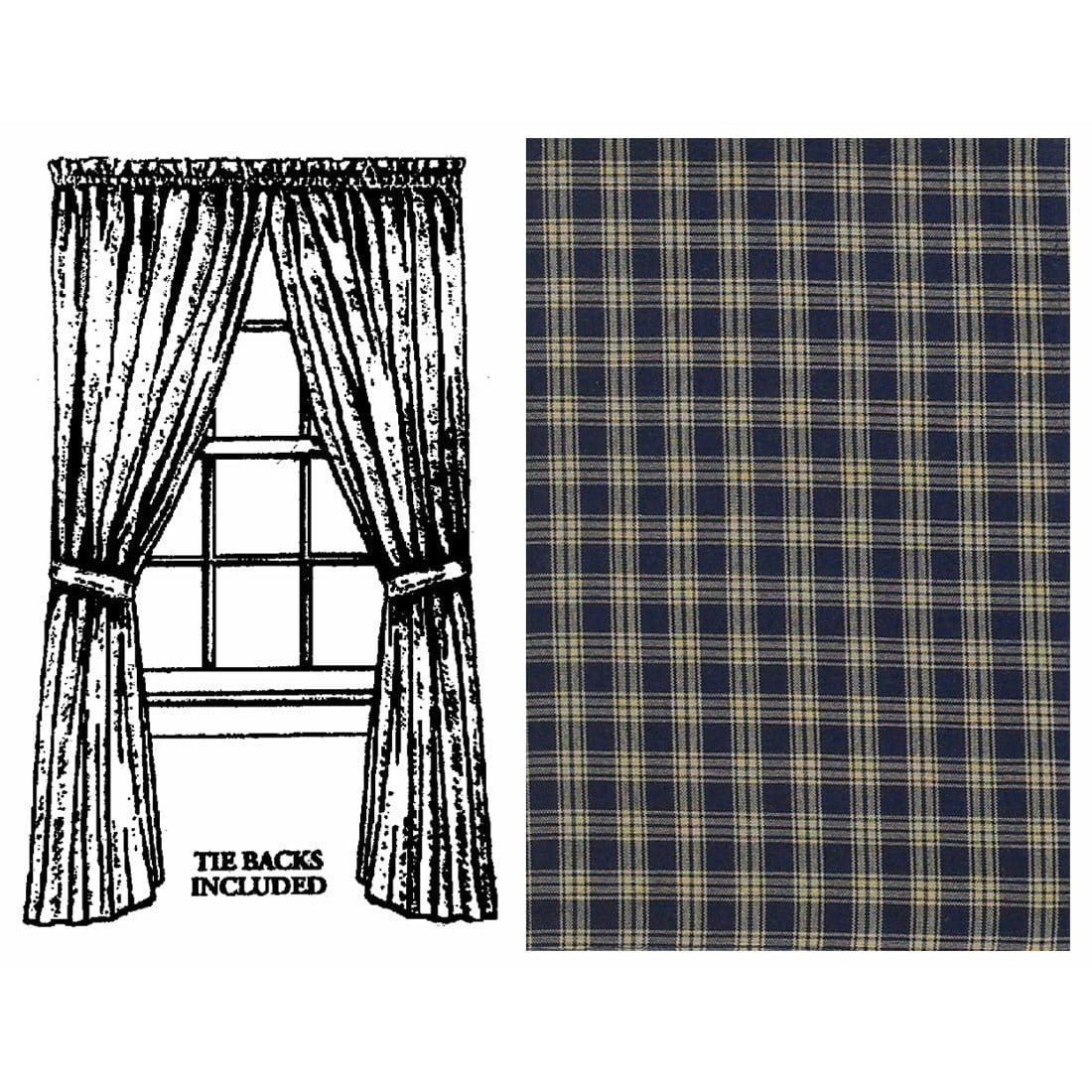Sturbridge In Navy Panel Pair With Tie Backs 84" Long Lined-Park Designs-The Village Merchant