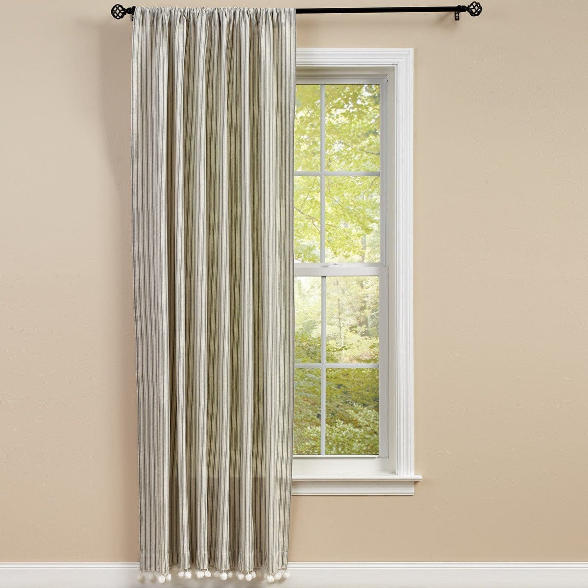 Ticking with Ball Fringe Panel - Single 84&quot; Long Unlined-Park Designs-The Village Merchant
