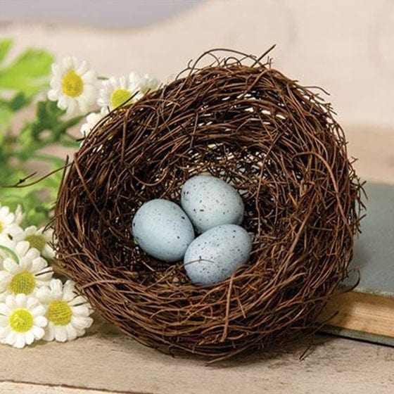 Vine Robin&#39;s Nest W/ Blue Eggs Bird Nest 4&quot; Diameter-Craft Wholesalers-The Village Merchant
