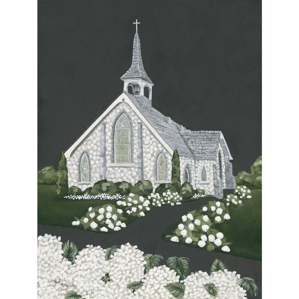 White Church By Hollihocks Art Art Print - 12 X 16-Penny Lane Publishing-The Village Merchant