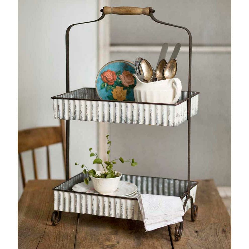Whitewashed Corrugated Tabletop Caddy / Tray / Stand With Handle - 2 Tier-CTW Home-The Village Merchant