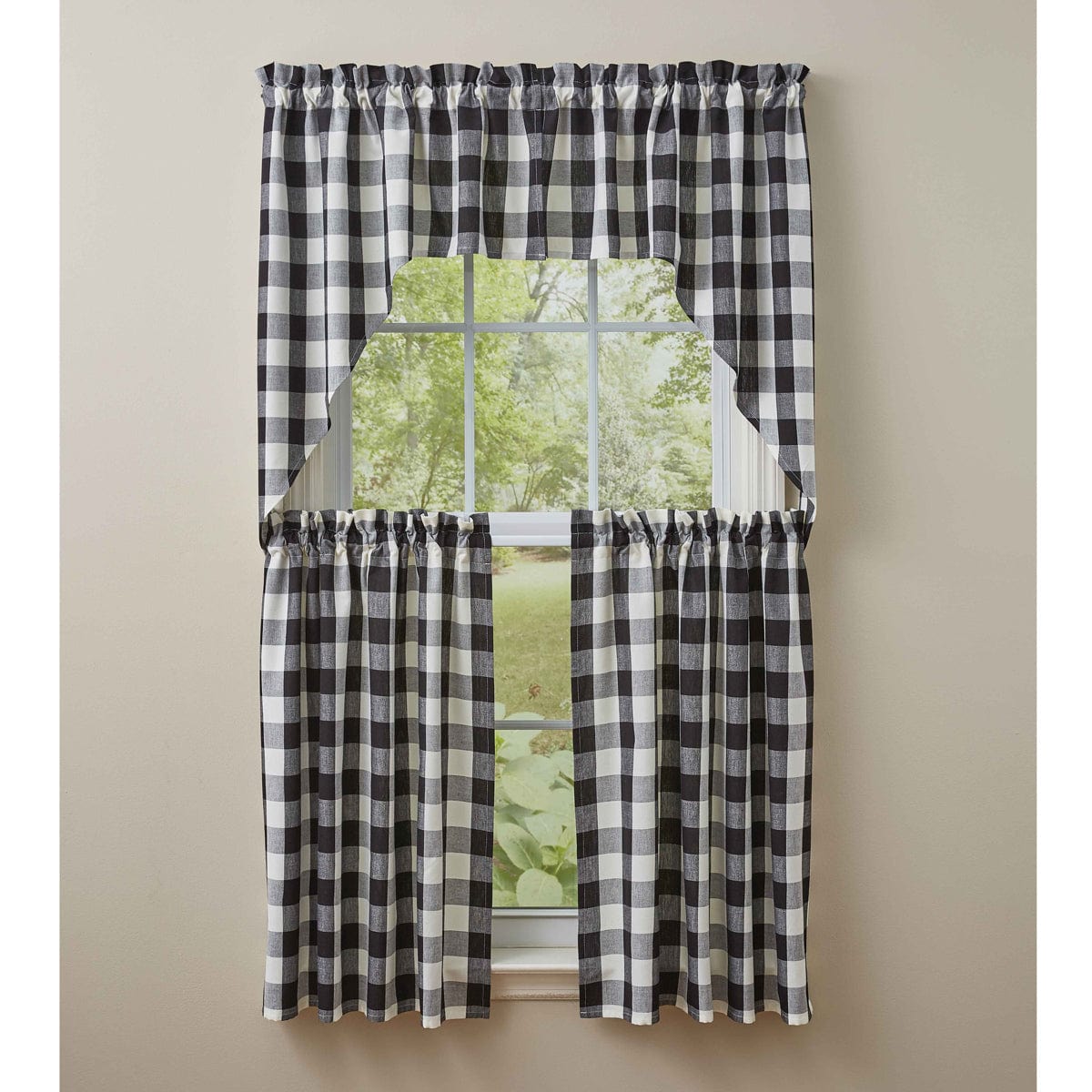 Wicklow Check in Black &amp; Cream Swag Pair 36&quot; Long Unlined-Park Designs-The Village Merchant