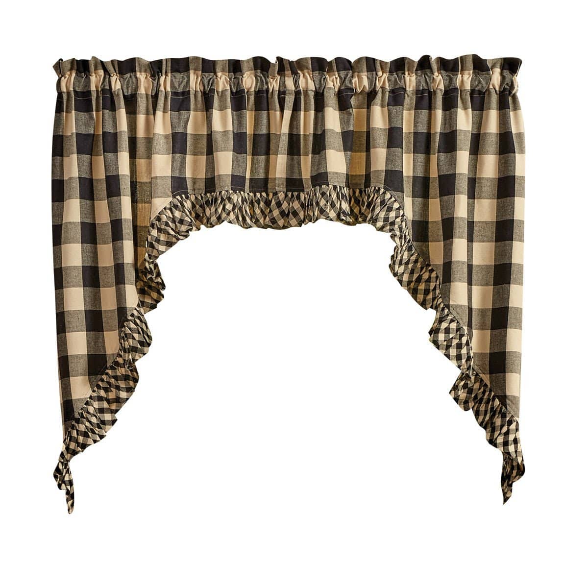 Wicklow Check in Black Ruffled Swag Pair 36&quot; Long Unlined-Park Designs-The Village Merchant