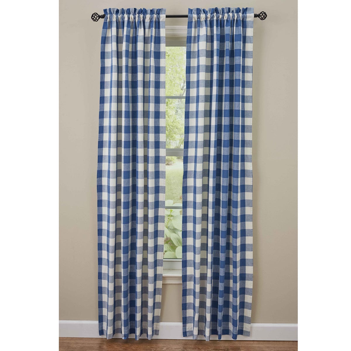 Wicklow Check in China Blue Panel Pair With Tie Backs 84" Long lined-Park Designs-The Village Merchant