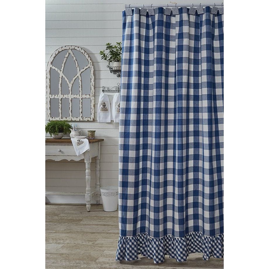 Wicklow Check in China Blue Ruffled Shower Curtain-Park Designs-The Village Merchant