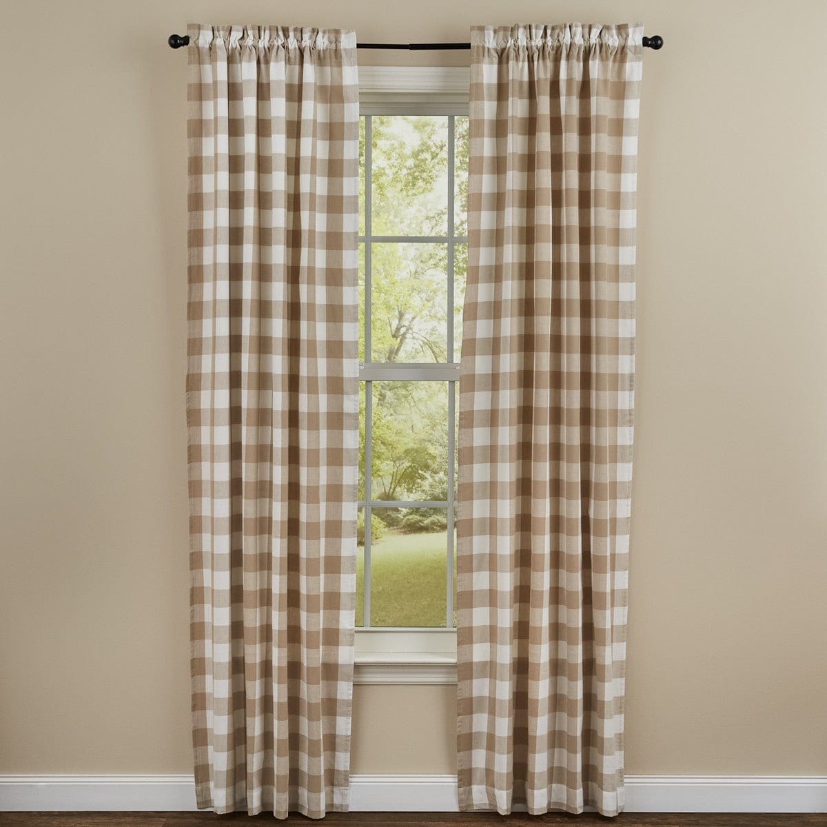 Wicklow Check in Natural Panel Pair With Tie Backs 84" Long Lined-Park Designs-The Village Merchant