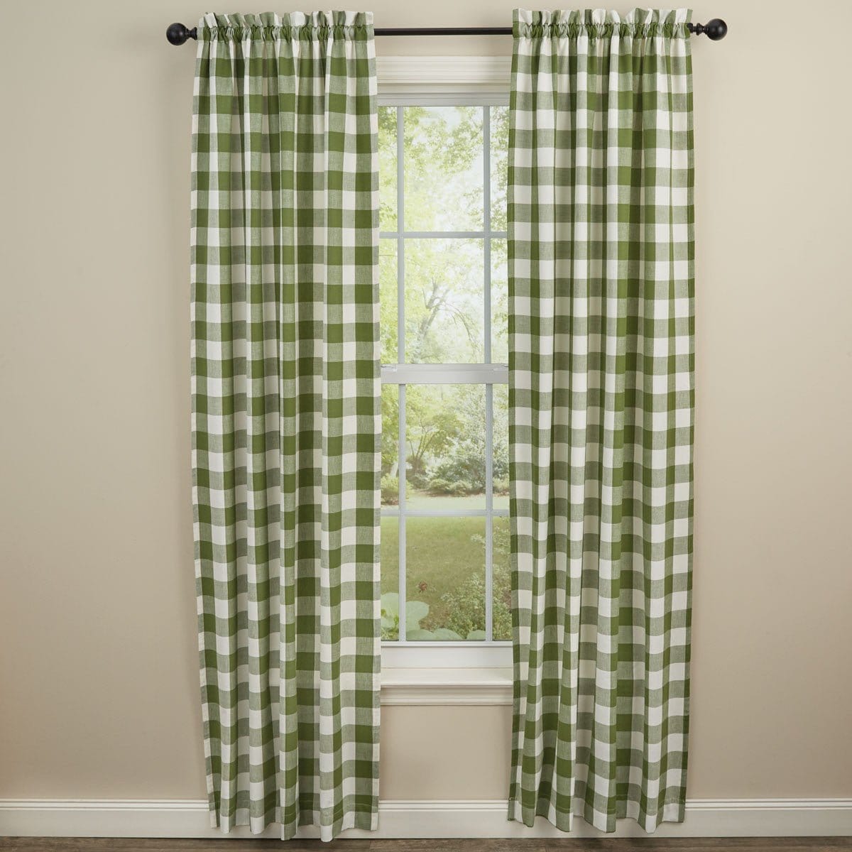 Wicklow Check in Sage Green Panel Pair With Tie Backs 84" Long Lined-Park Designs-The Village Merchant