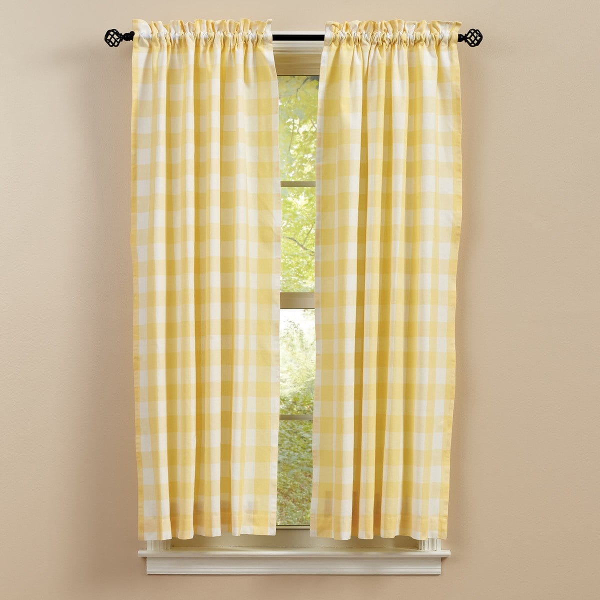 Wicklow Check in Yellow Panel Pair With Tie Backs 63&quot; Long Unlined-Park Designs-The Village Merchant