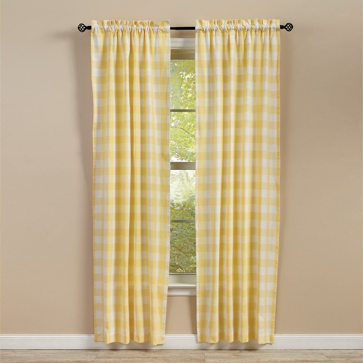Wicklow Check in Yellow Panel Pair With Tie Backs 84&quot; Long Lined-Park Designs-The Village Merchant