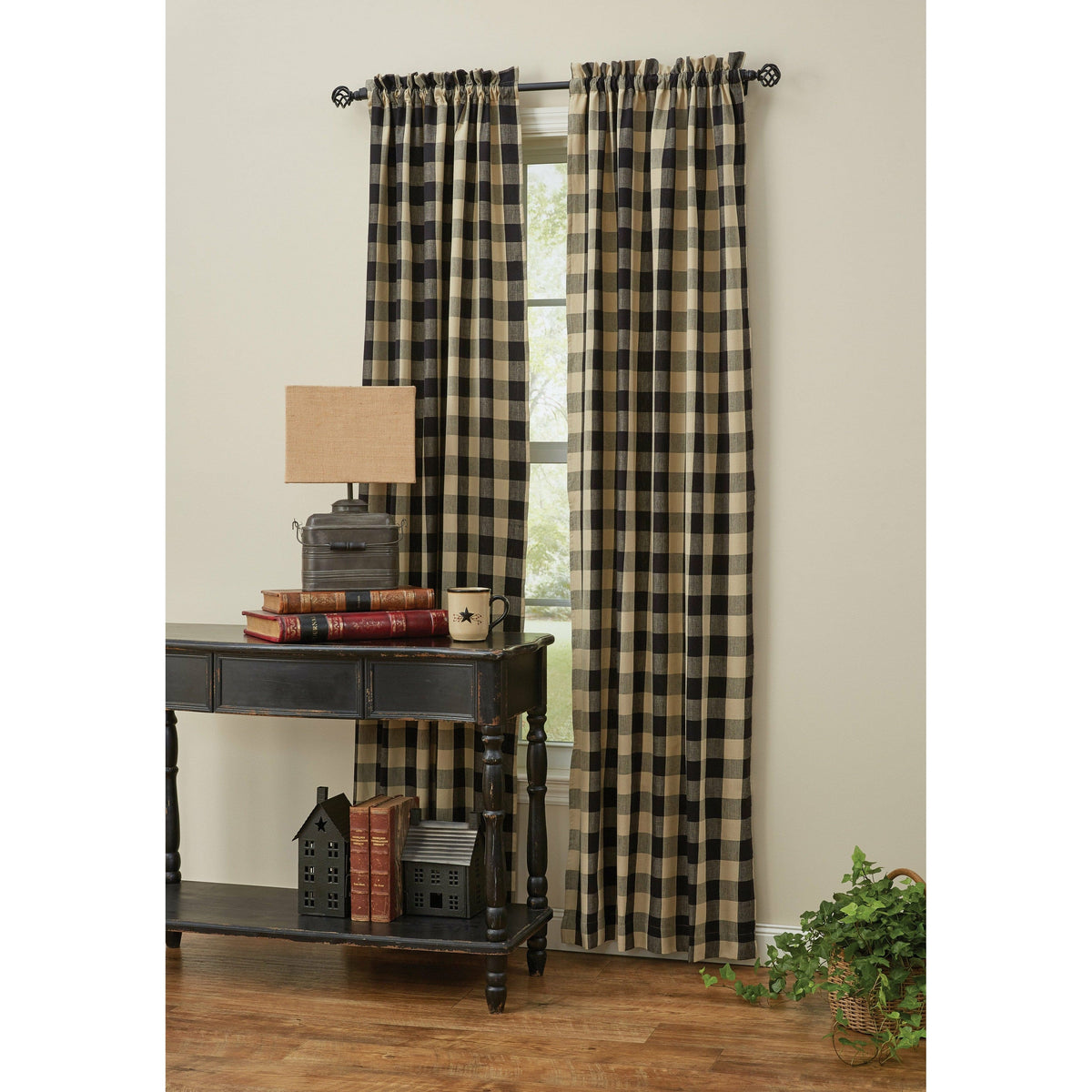 Wicklow In Black Panel Pair With Tie Backs 84&quot; Long Lined-Park Designs-The Village Merchant