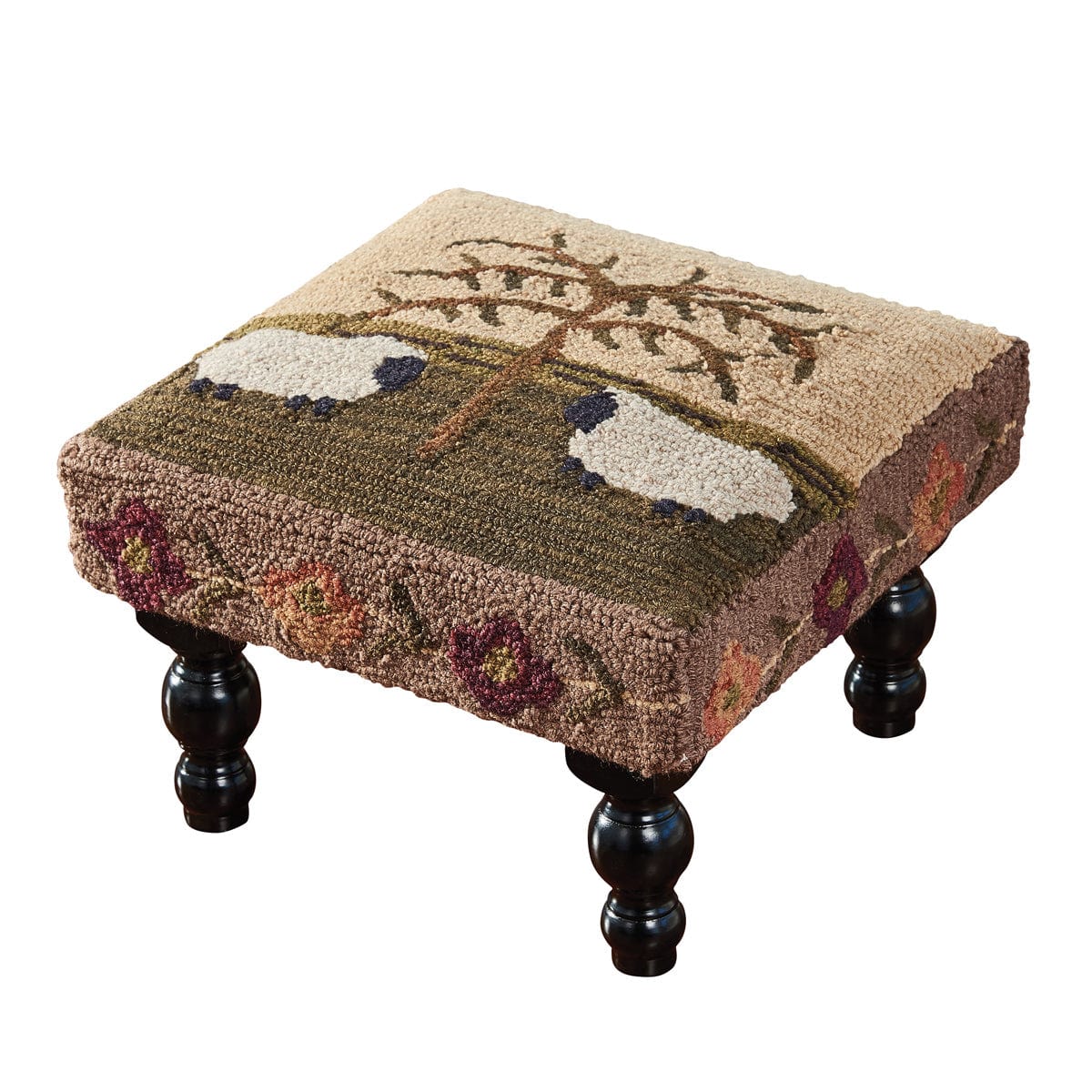Willow & Sheep Hooked Stool 16" x 16" Square-Park Designs-The Village Merchant
