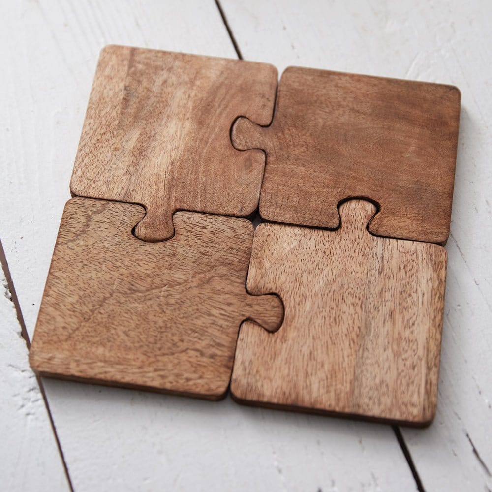 Wood Puzzle Coaster Set of 4-CTW Home-The Village Merchant