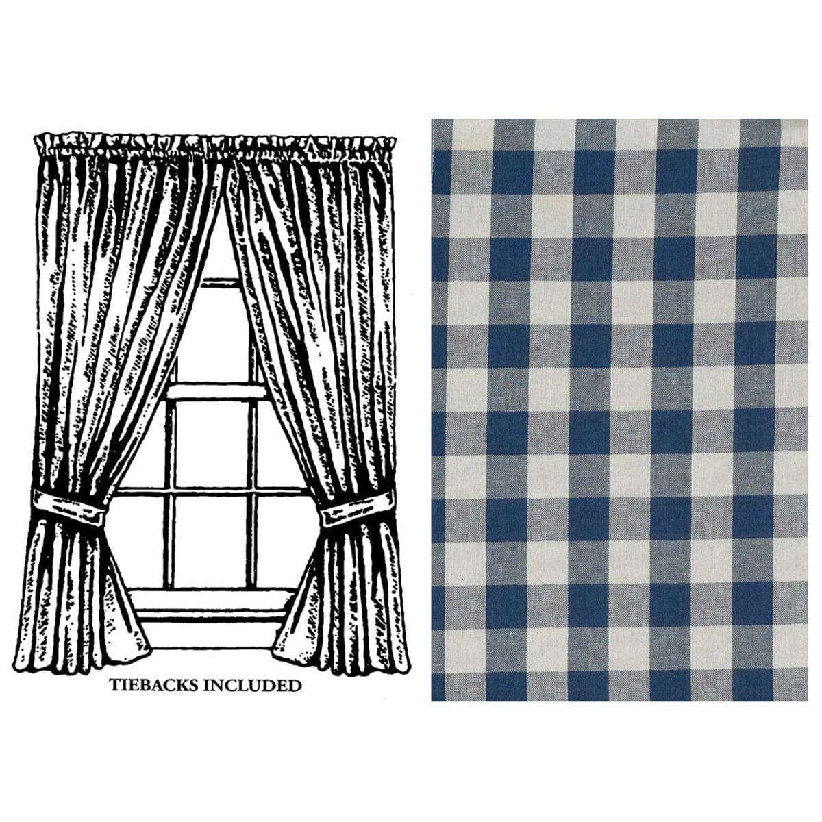 York In Blue Panel Pair With Tie Backs 63&quot; Long Unlined-Park Designs-The Village Merchant