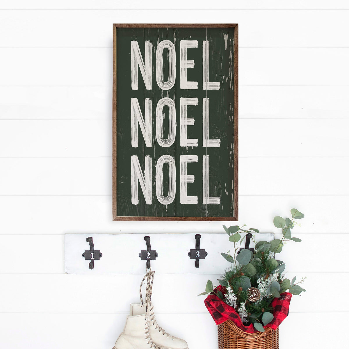 Noel Repeat On Green Printed and Framed Wall Sign