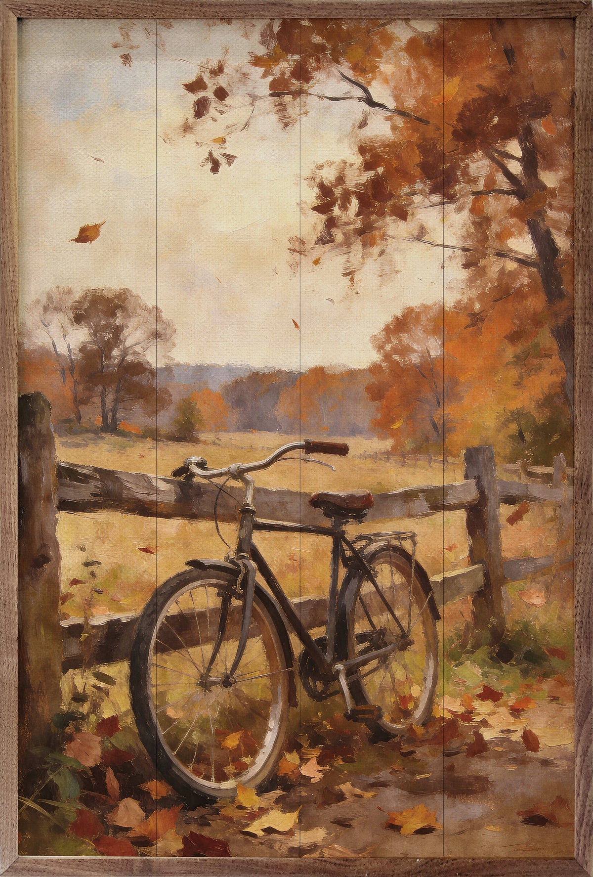 Autumn Bicycle With Country Fence Printed and Framed Wall Sign