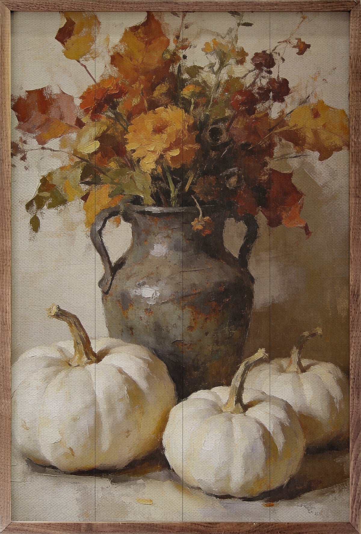 Autumn Floral And White Pumpkin Arrangement Printed and Framed Wall Sign