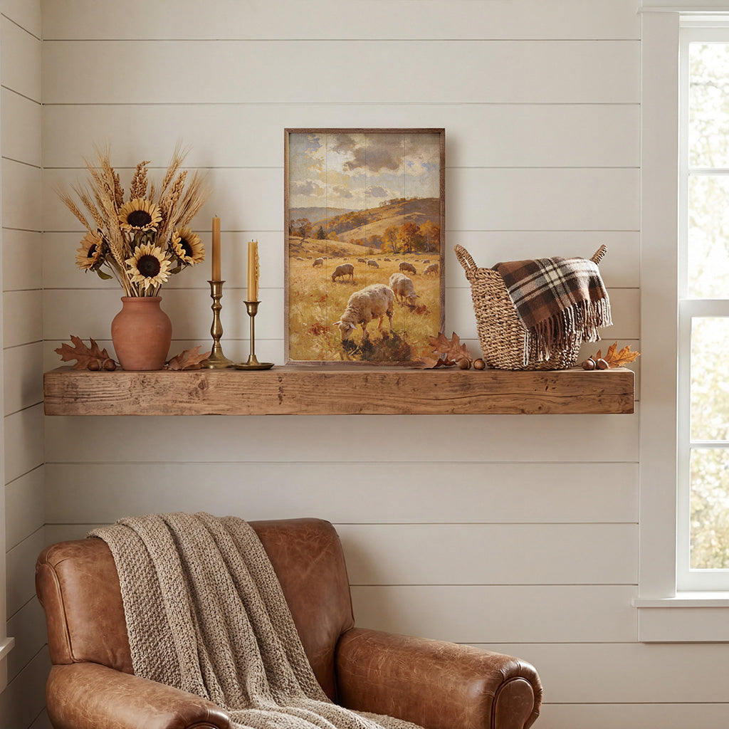 Autumn Sheep In The Pasture Printed and Framed Wall Sign