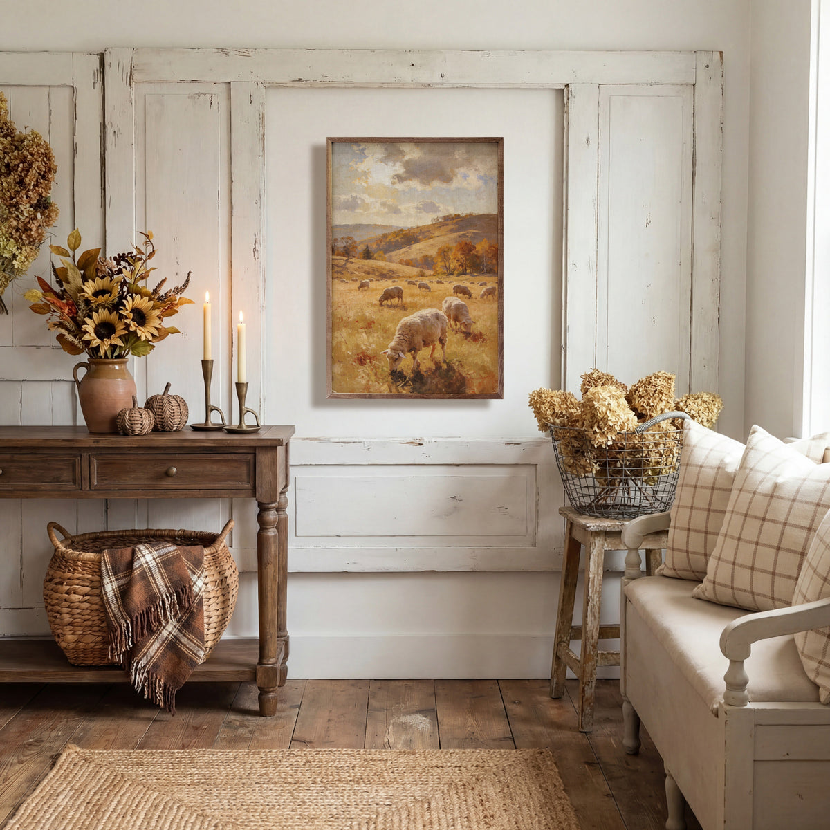 Autumn Sheep In The Pasture Printed and Framed Wall Sign