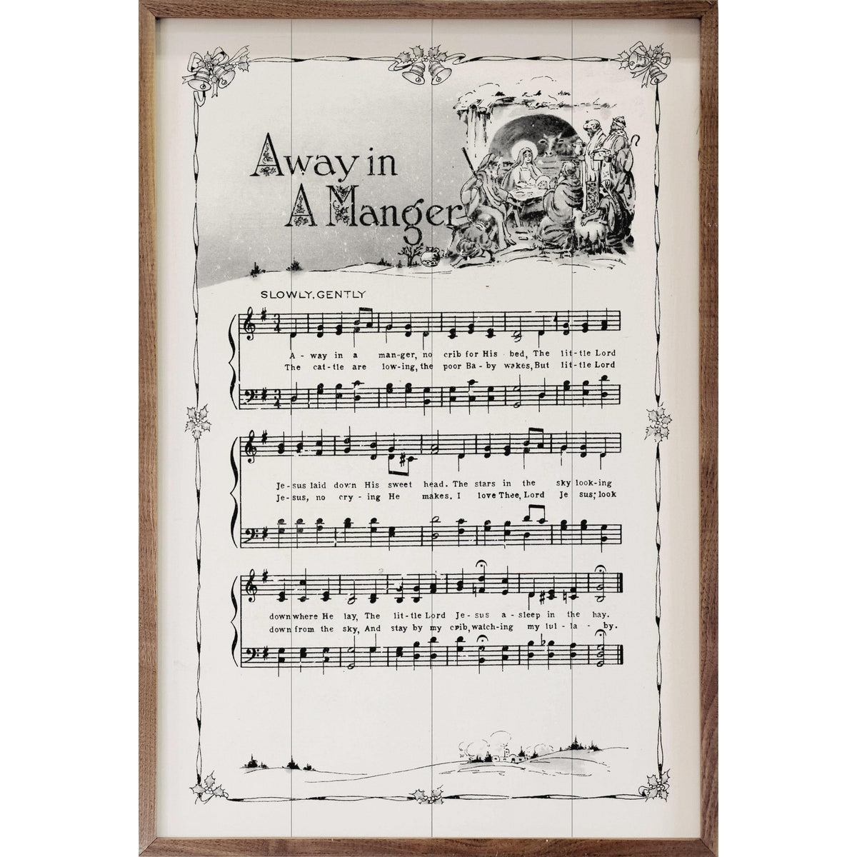 Away In A Manger Sheet Music Printed and Framed Wall Sign