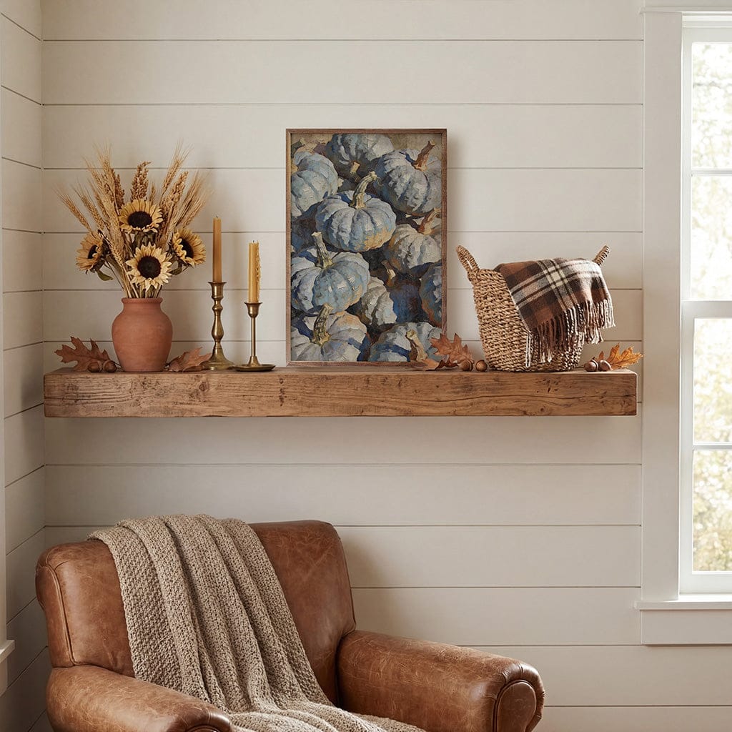 Blue Heirloom Pumpkin Cluster Printed and Framed Wall Sign