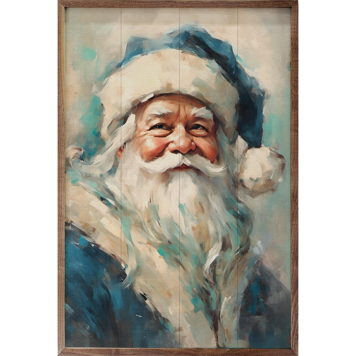 Blue Santa Portrait Printed and Framed Wall Sign