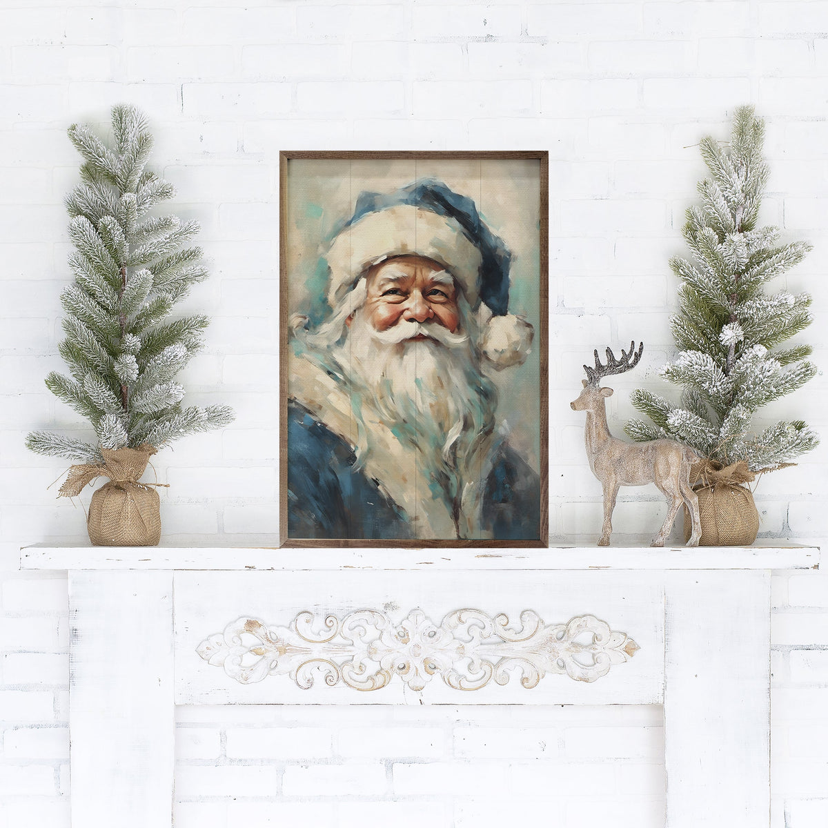 Blue Santa Portrait Printed and Framed Wall Sign