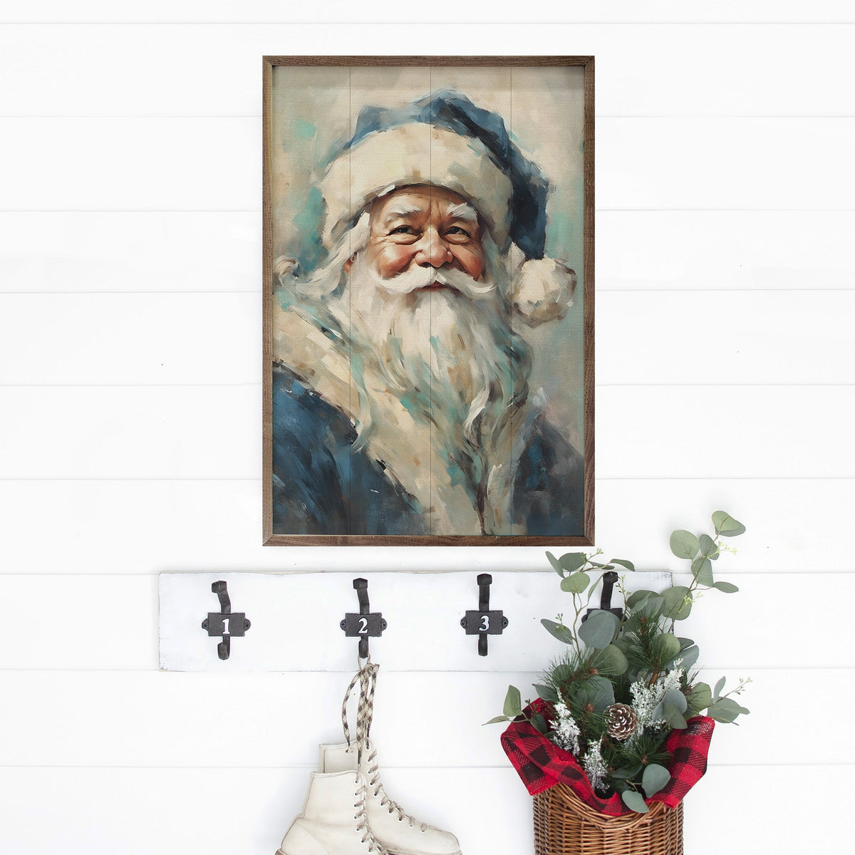 Blue Santa Portrait Printed and Framed Wall Sign