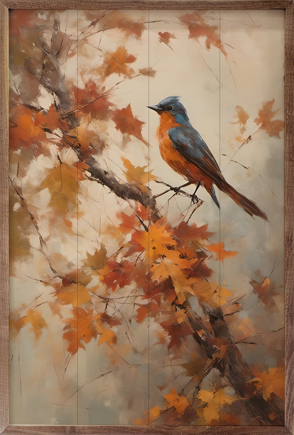 Bluebird On Fall Branch Printed and Framed Wall Sign