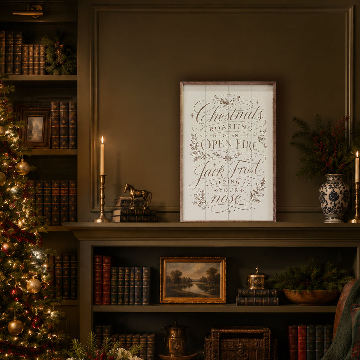 Chestnuts Roasting Typography Printed and Framed Wall Sign