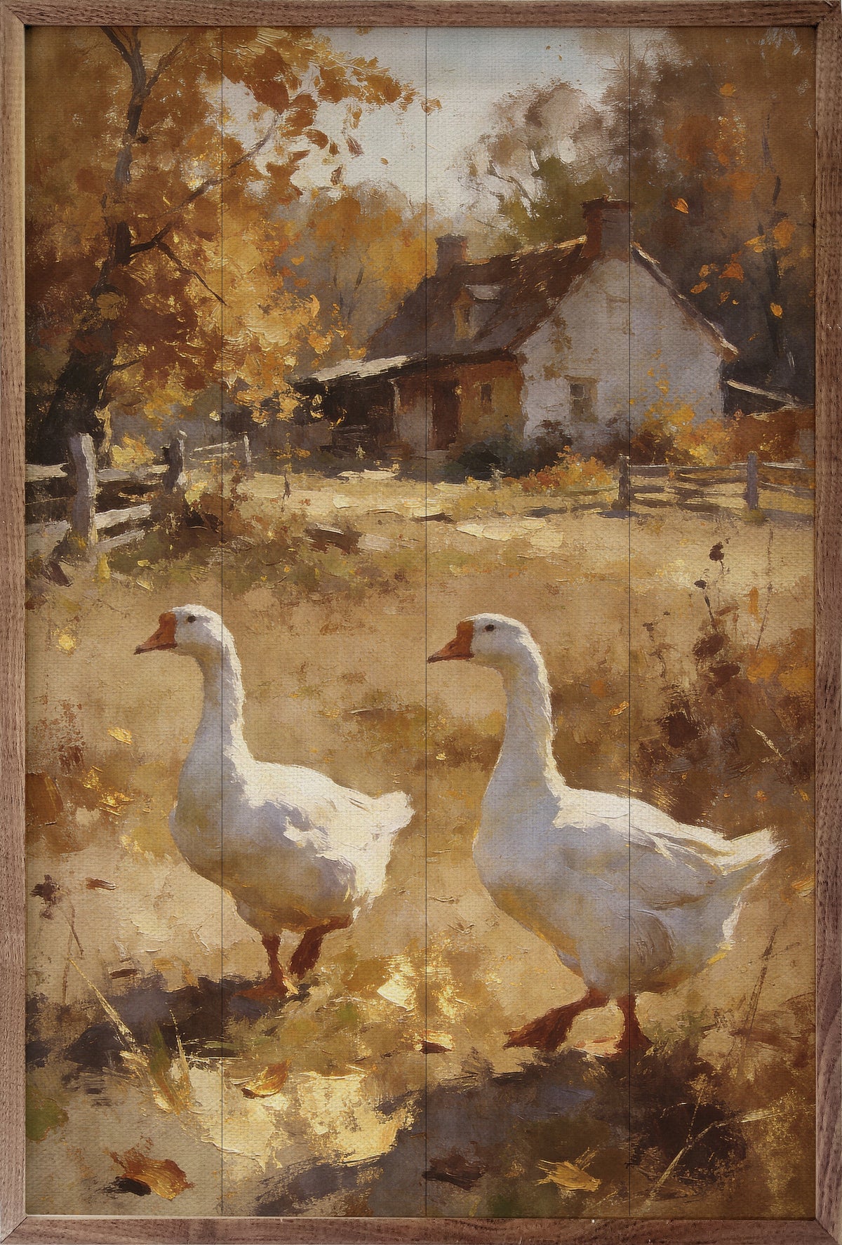 Country Geese In Autumn Field Printed and Framed Wall Sign