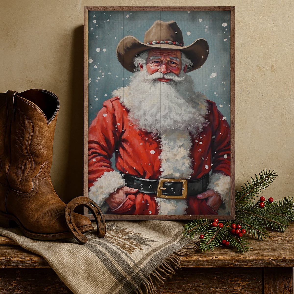 Cowboy Santa Printed and Framed Wall Sign