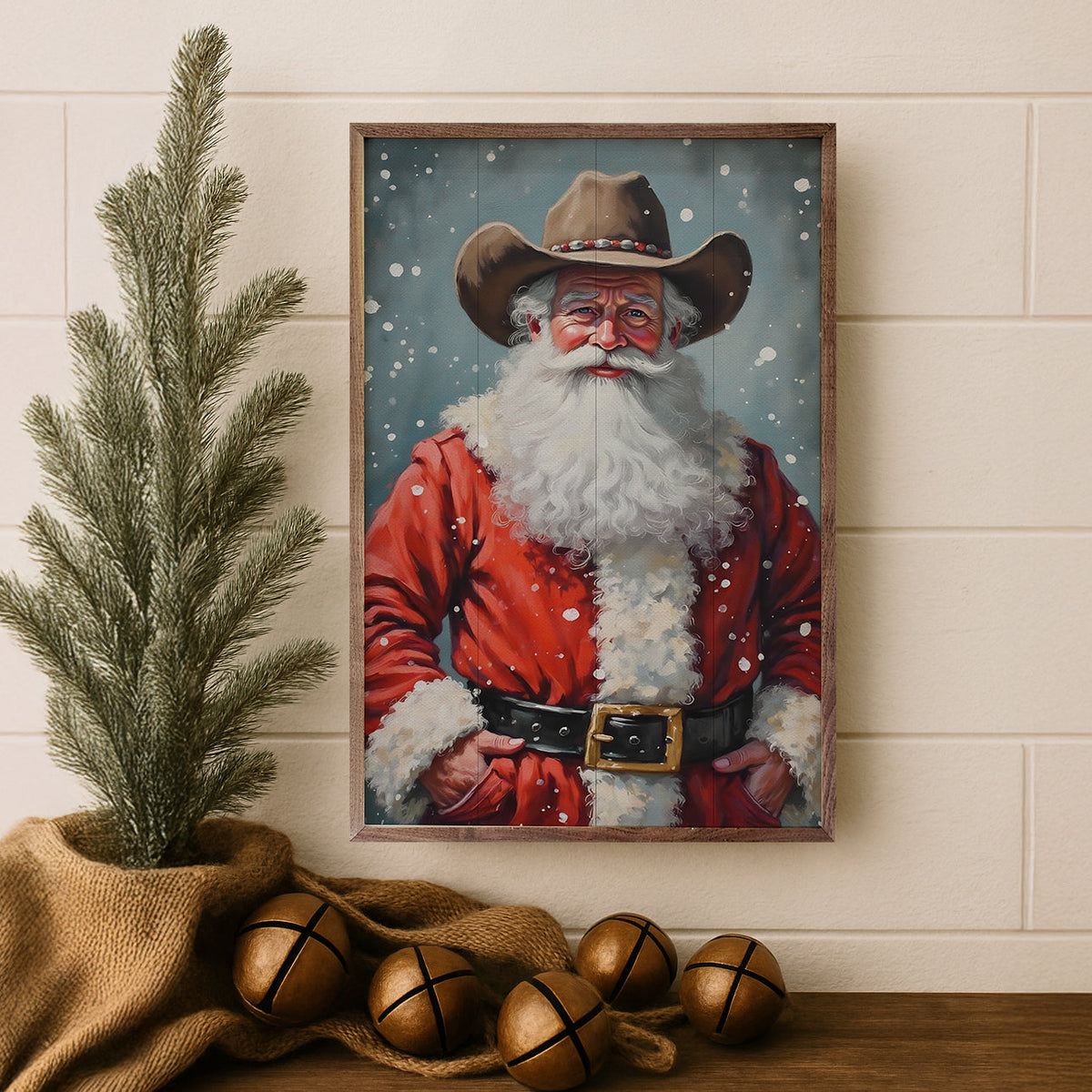 Cowboy Santa Printed and Framed Wall Sign