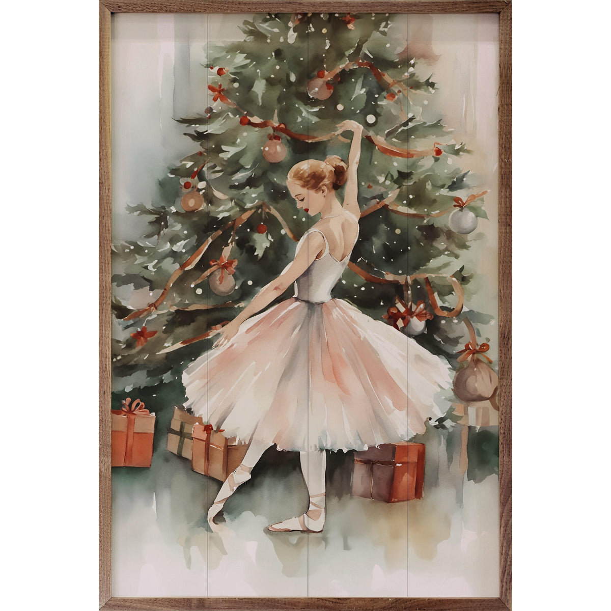 Dancer By Christmas Tree Printed and Framed Wall Sign